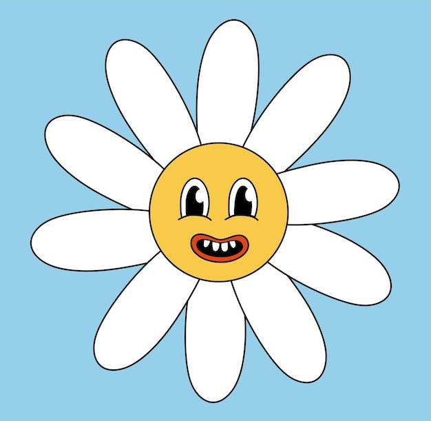 Retro de los años 70s 60s 80s Hippie Groovy lindo margarita flor diente sonrisa cara manzanilla flor elemento de poder