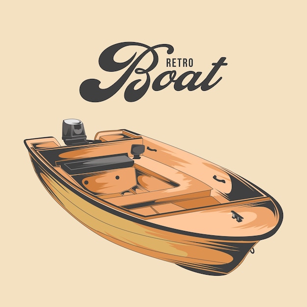 retro, barcos de motor, vector, ilustración