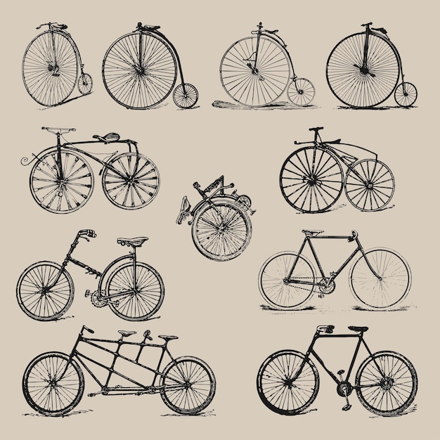 Vector retro bicicleta clip art icono conjunto logotipo vieja ilustración vintage cartel plantilla de diseño elemento vectorial