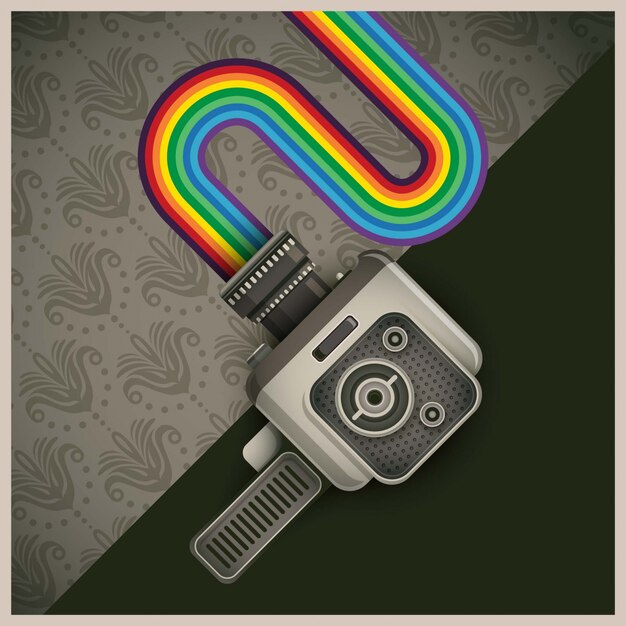 Retro cámara útil y la ilustración del arco iris