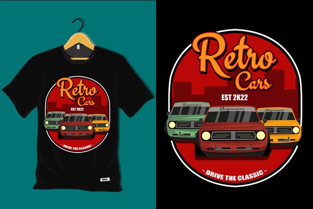 Retro cars drive the classic t shirt design