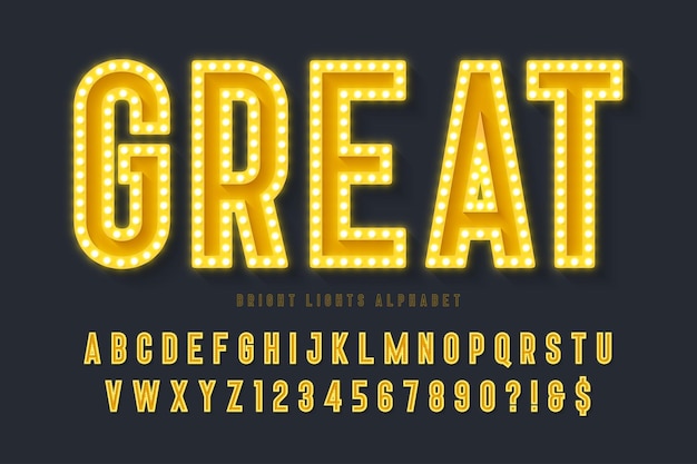 Retro cine alfabeto diseño cabaret hadas lámparas LED letras y números