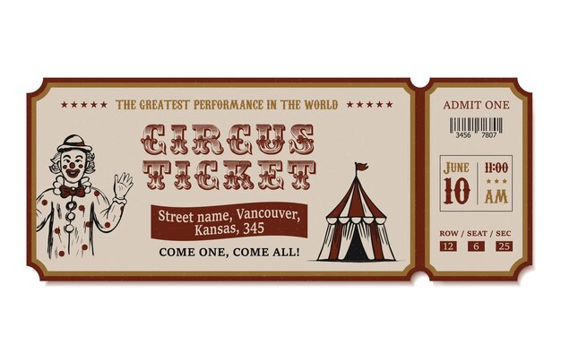 retro circus bidet with painted clown and tent vintage grunge circus show template