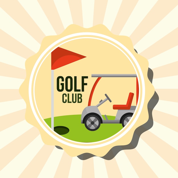 retro club de golf coche y sello de bandera roja