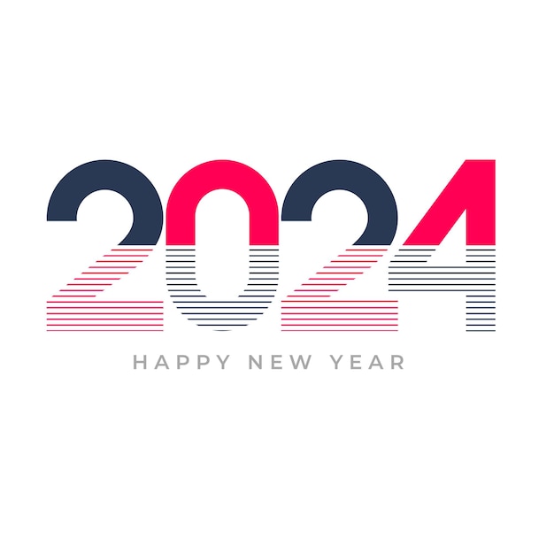 Retro colorido Feliz año nuevo celebración de 2024 saludo de fondo brillante ilustración del logotipo vectorial