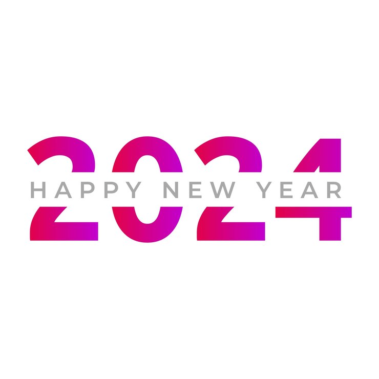 Vector retro colorido feliz año nuevo celebración de 2024 saludo de fondo brillante ilustración del logotipo vectorial