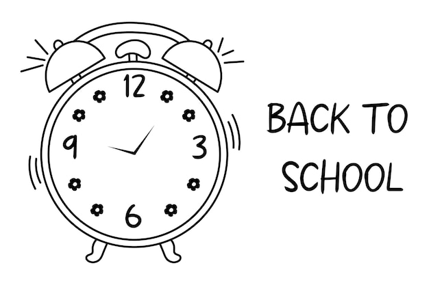 Retró despertador en blanco y negro de vuelta a la escuela