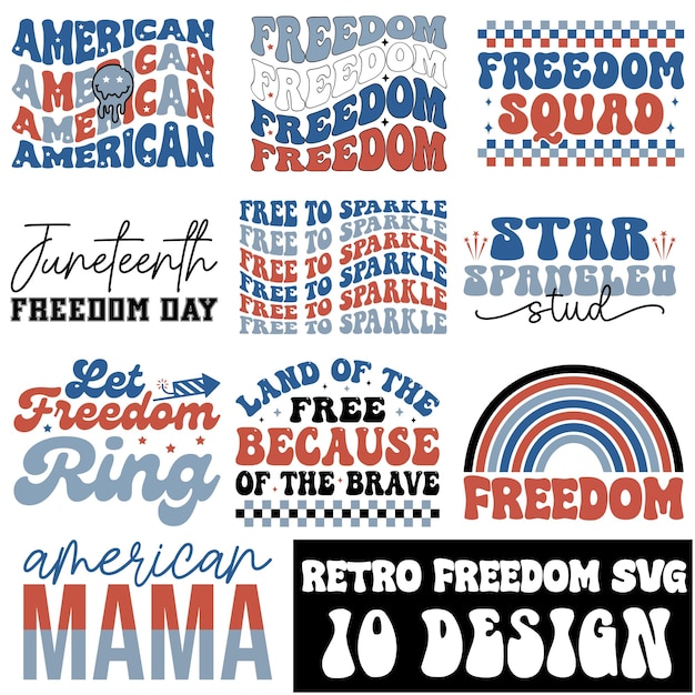 Retro Día de la Libertad Bundle de diseño Svg