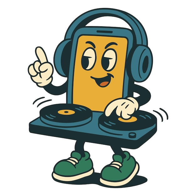 Retro dibujos animados para teléfonos inteligentes DJ Spinning Records