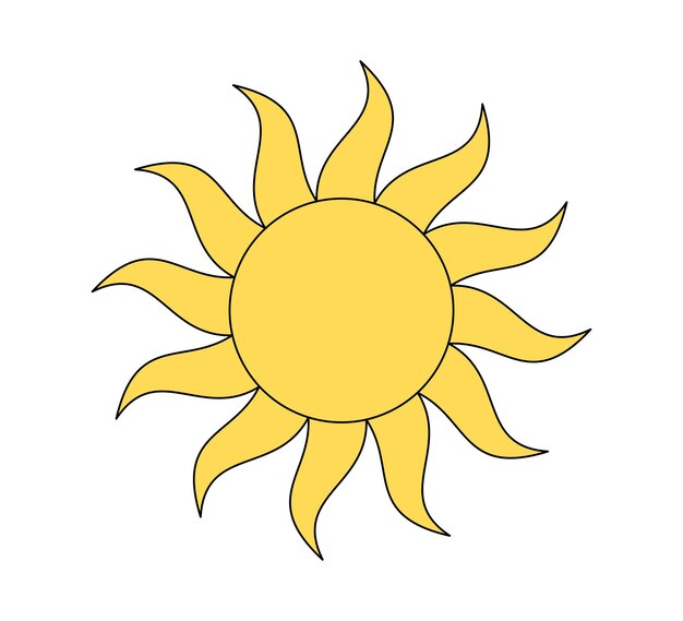 Retro estilo maravilloso retorcido brillante sol psicodélico hippie viejo solar verano elemento abstracto vintage