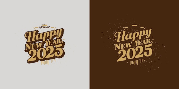 Retro feliz año nuevo 2025 diseño con cálidos colores pastel vector premium único y diseño limpio