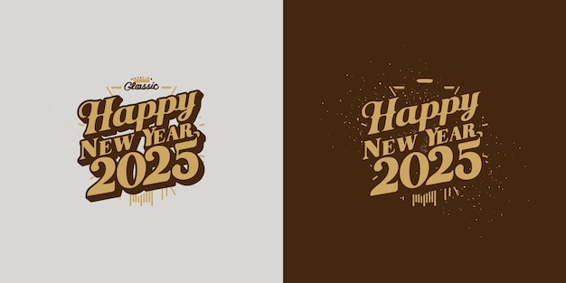 Vector retro feliz año nuevo 2025 diseño con cálidos colores pastel vector premium único y diseño limpio