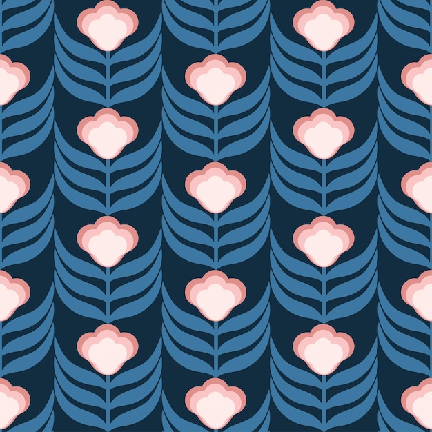 Retro Floral Pattern 70s Funky Geometric Flowers Groovy Mid Century scandi Textura vectorial sin costuras