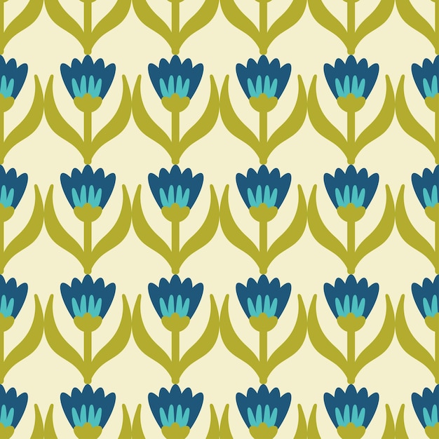 Retro Floral Pattern 70s Funky Geometric Flowers Groovy Mid Century scandi Textura vectorial sin costuras