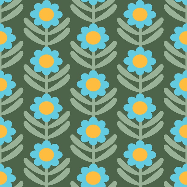 Retro Floral Pattern 70s Funky Geometric Flowers Groovy Mid Century scandi Textura vectorial sin costuras