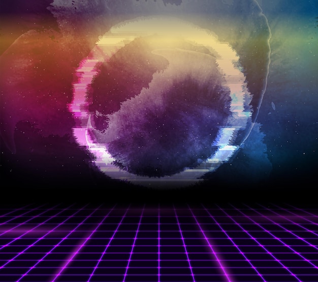 Retro futurista abstracto fondo de tecnología avanzada con glitch