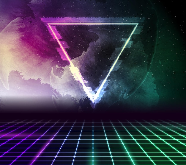 Retro futurista abstracto hitech fondo con glitch triángulo