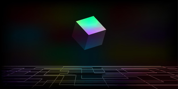 Vector retro futuro fondo dimensión cubo estilo multicolor