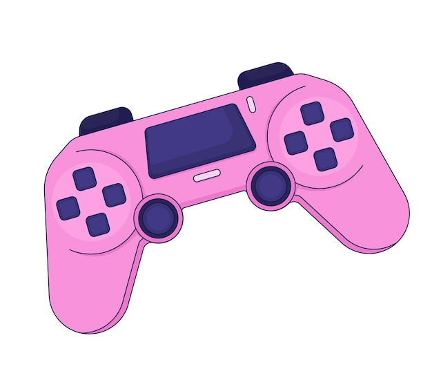 Retro gamepad joystick objeto de dibujos animados lineal 2D dispositivo de control de videojuegos elemento vectorial de línea aislado fondo blanco equipo de juego tecnología de entretenimiento de juego color ilustración de punto plano