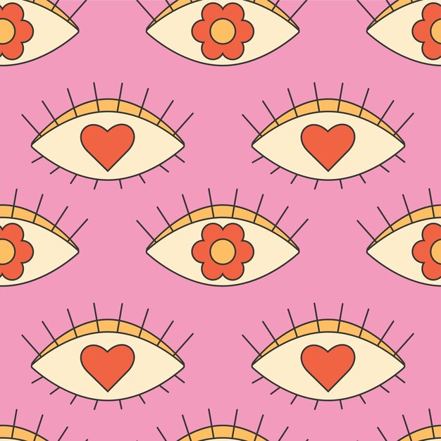 Retro groovy 70s seamless pattern Patrón abstracto sin costuras con ojos