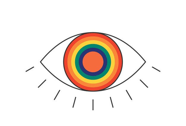 Retro groovy boho abierto arco iris color ojo psicodélico hippie estilo bohemio diseño vintage hippy