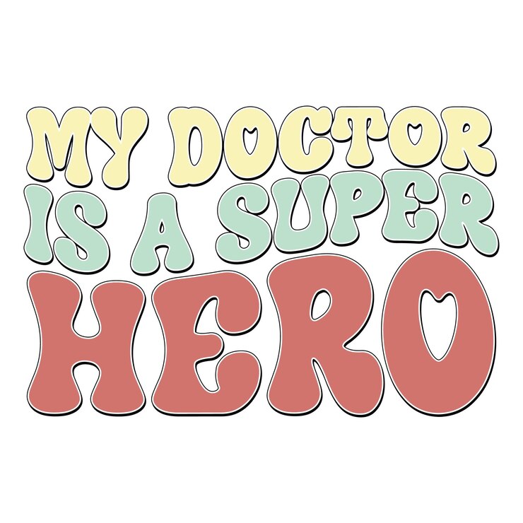Retro Groovy Doctor Sublimación Diseño tipográfico Gráficos ondulados coloridos y audaces sobre un fondo blanco