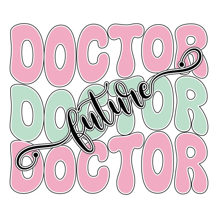 Retro Groovy Doctor Sublimación Diseño tipográfico Gráficos ondulados coloridos y audaces sobre un fondo blanco