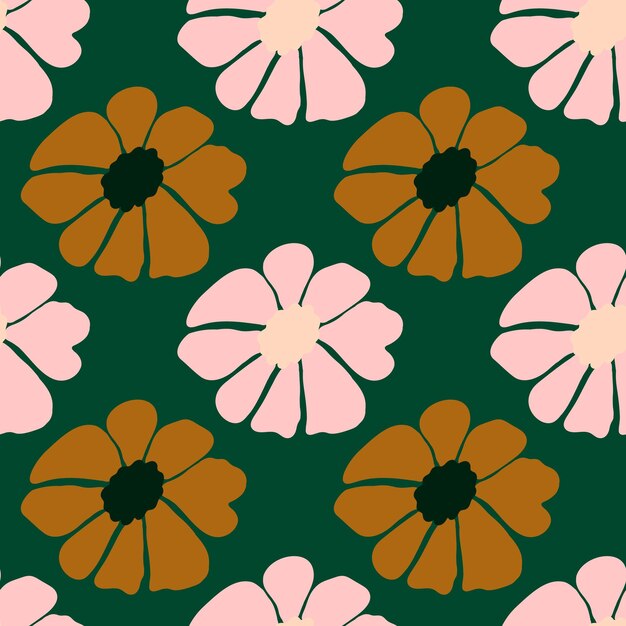 Retro groovy flores de patrones sin fisuras Fondo floral vintage Fondo de pantalla botánico estilizado abstracto Diseño para tela textil impresión papel de regalo moda interior cubierta ilustración