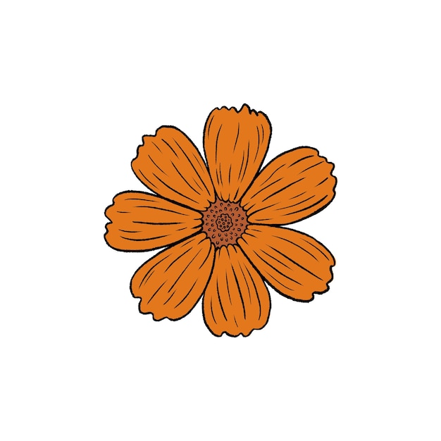 Retro Groovy Flower Botanical vintage flower Diseño para empaque de redes sociales Imprimir en camisetas Tarjetas Imágenes prediseñadas florales inspiradas en la ilustración vectorial Groovy Hippy Doodle de los años 70 aislada