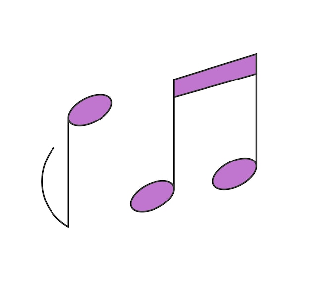 Retro groovy nota musical vintage hippie dibujos animados notas musicales estilo hippy moda yk funky vector