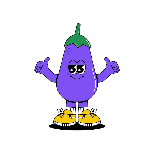 Retro groovy personajes de dibujos animados verduras psicodélico sonrisa emoción monocromo lindo vector cómico