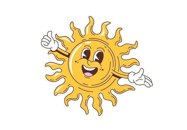 Retro groovy sol aislado personaje vectorial de dibujos animados