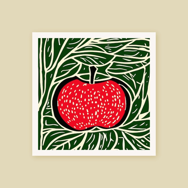 Retro Linograbado Arte Dibujo Manzanas Amante de la fruta Imprimir