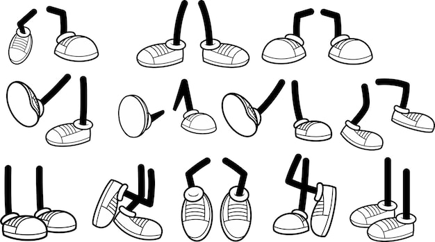 Retro Negro y Blanco Caracteres de dibujos animados piernas con zapatillas de deporte