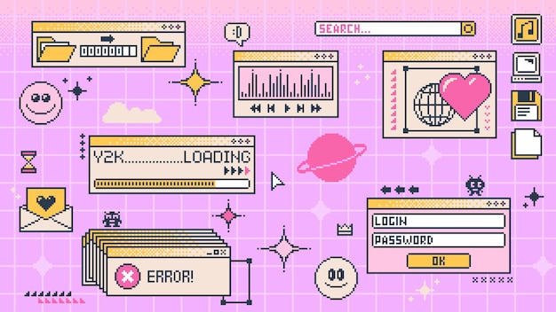 Retro pantalla de interfaz de la página de la ventana de la computadora Y2K