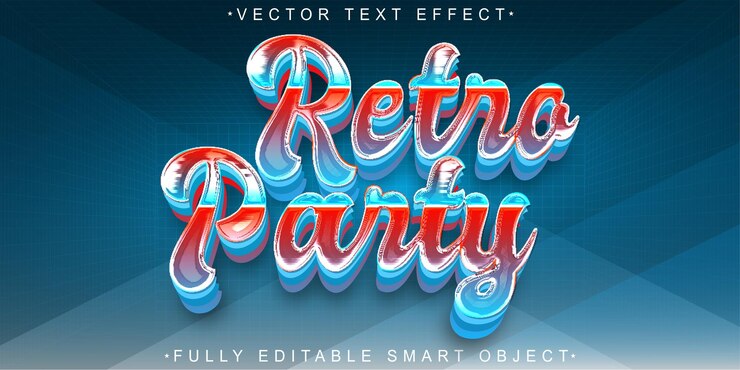 Vector retro party disco vector efecto de texto de objeto inteligente totalmente editable