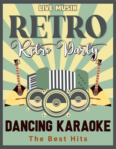 Retro Party Diseño de cartel de tipografía con personaje de guitarra
