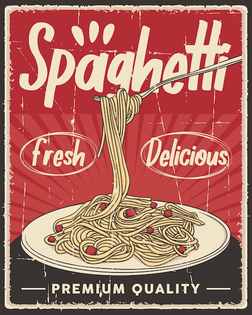 Vector retro pasta spaghetti comida italiana póster