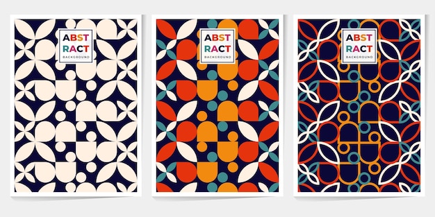 Retro patrón geométrico de fondo vector círculo abstracto triángulo y líneas cuadradas arte conjunto de fondos de patrón Bauhaus de moda Aplicable para folletos carteles portadas y pancartas