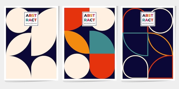 Retro patrón geométrico de fondo vector círculo abstracto triángulo y líneas cuadradas arte conjunto de fondos de patrón Bauhaus de moda Aplicable para folletos carteles portadas y pancartas