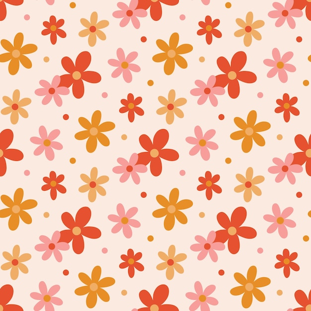 retro de patrones sin fisuras con flores margaritas en una paleta de colores cálidos estilo vintage 60s 70s