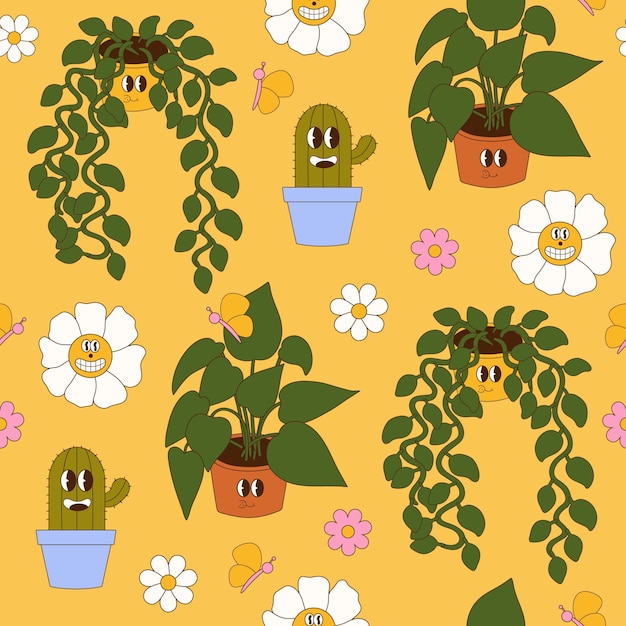 Vector retro de patrones sin fisuras con plantas