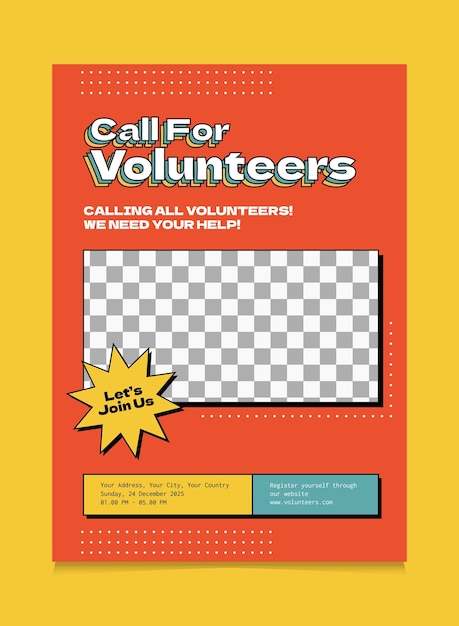 Retro Pop llama para el cartel de voluntarios plantilla