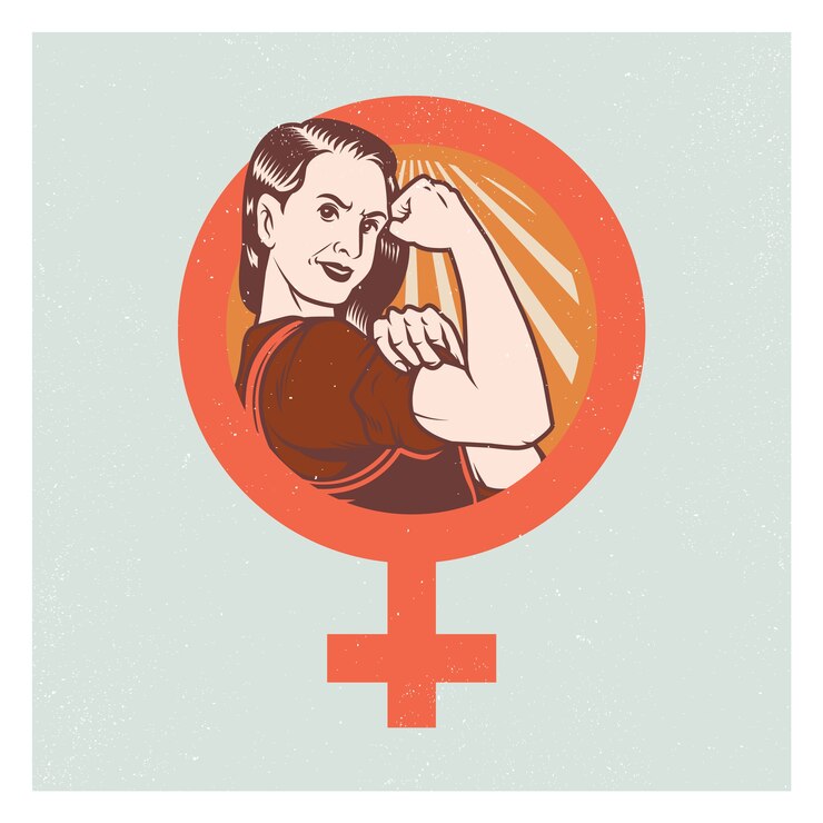 Vector retro pop propaganda strong woman poster y elementos.