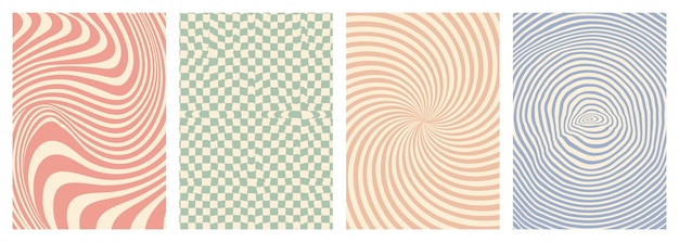 Retro retorcido distorsionado groovy hippie fondo conjunto ondas remolino rayas rayas remolino estilo psicodélico