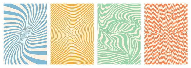 Retro retorcido distorsionado groovy hippie fondo conjunto ondas remolino rayas rayas remolino estilo psicodélico