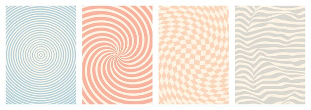 Retro retorcido distorsionado groovy hippie fondo conjunto ondas remolino rayas rayas remolino estilo psicodélico