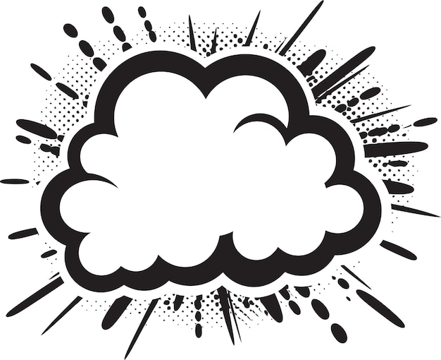Retro Retórica Habla Negra Emblema de burbuja en vector Wordcraft caprichoso Diseño de nube de habla PopArt
