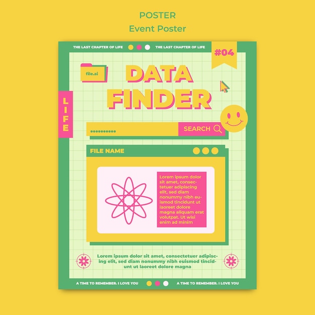 Retro risógrafo póster volante modelo de los años 90 redes sociales