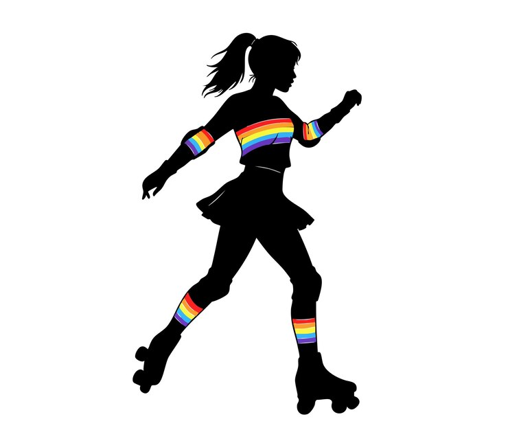 Vector retro roller skating girl silhouette 70s vintage skater woman vector